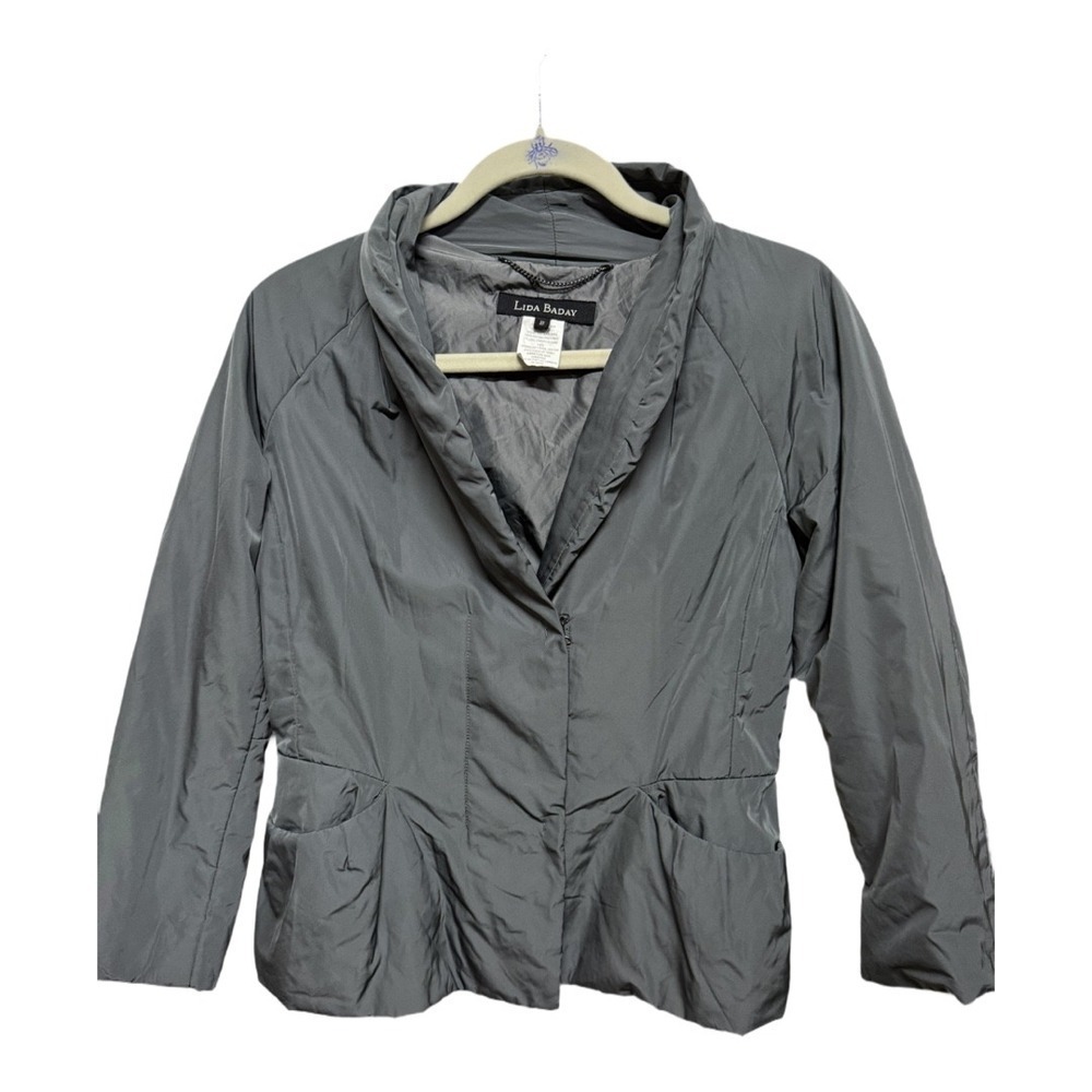 Lida Baday Charcoal Gray Slim Puffer Jacket Made in Canada Size 10 Hook Closure